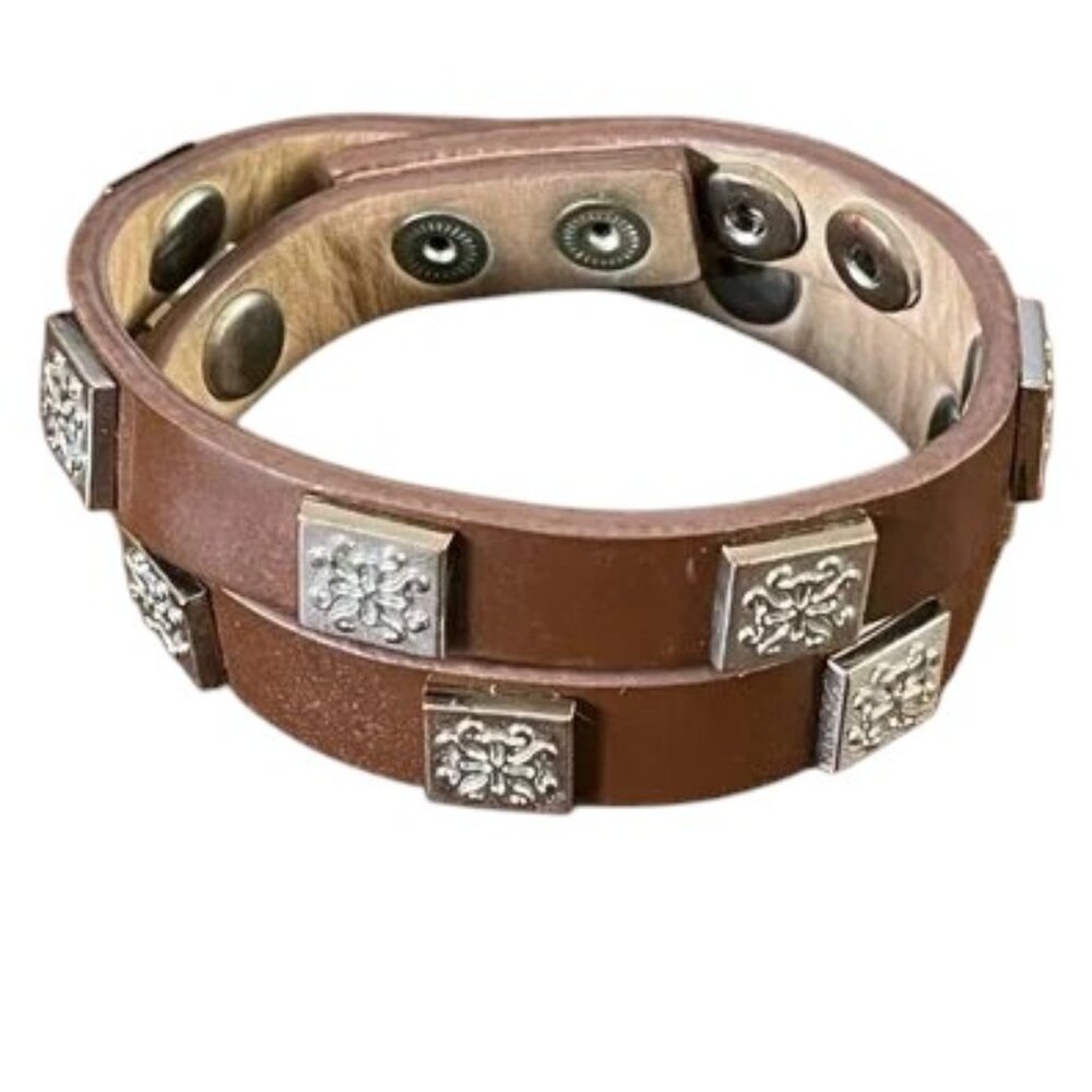 Rustic Cuff Meagan Double Wrap Brown Patent Leather Logo Bracelet